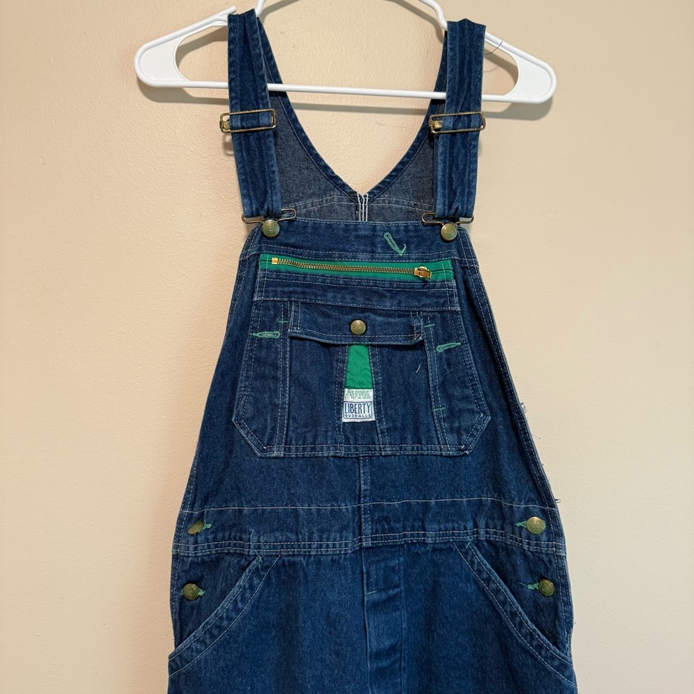 Liberty Denim Stonewashed Overalls with Green Accents